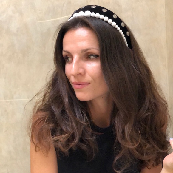 Handmade Black Headband Set white Pearls - Picture 1 of 5